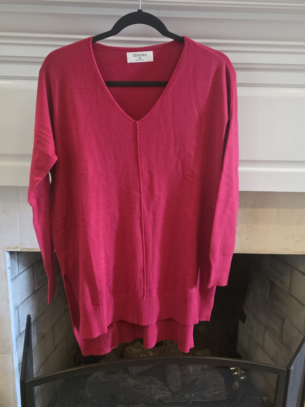 Zenana Outfitters V-Neck Longline Sweater in Red